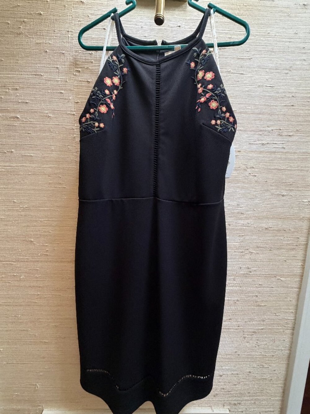 Hailey Lyn Black Floral Embroidered Midi Dress Sleeveless Size M